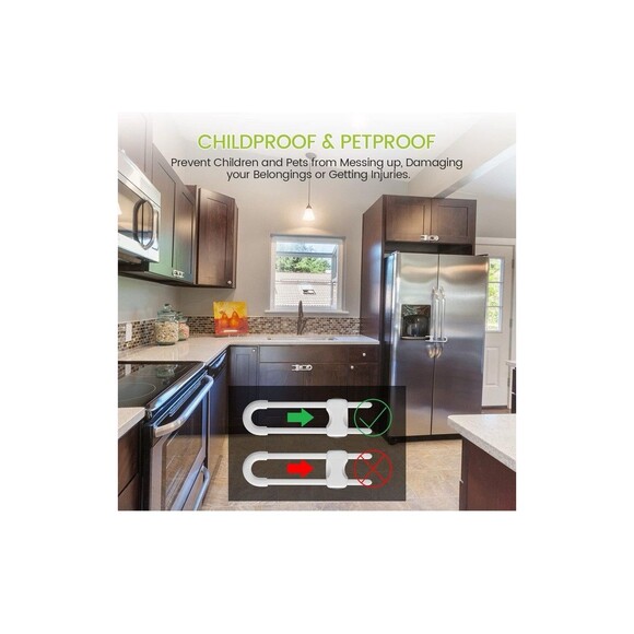 10 Pc Cabinet Locks, U-Shaped Baby Proofing Drawers, White NEW - Picture 5 of 7